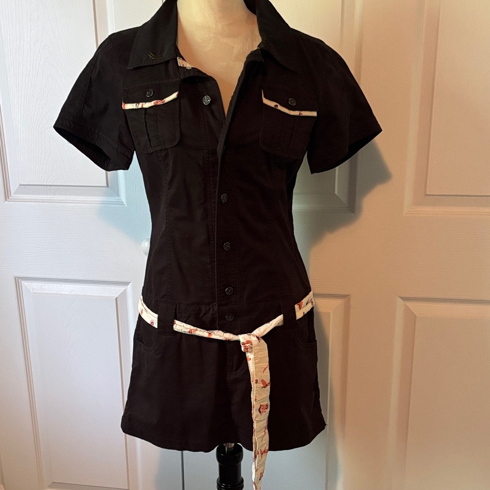 Beyond cute and sexy, Stylish Black Mini Dress with Retro Calendar Girls Belt
